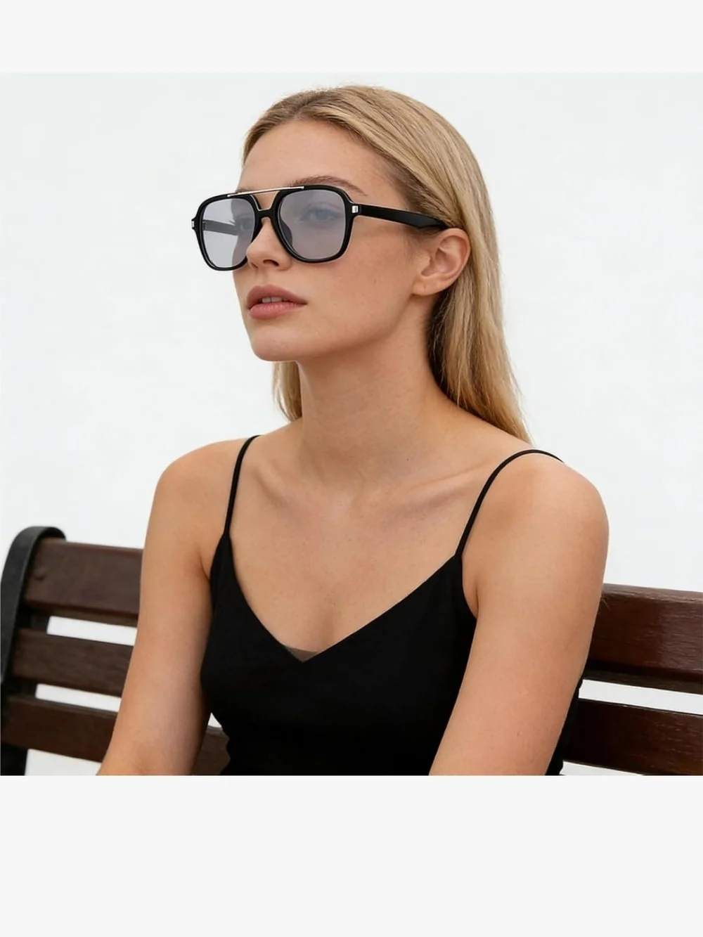 Black Aviator Sunglasses with Silver Bridge Unisex